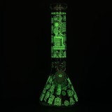 Nova Glass 14 inch Ancient Egypt totem painted glow in the dark 7mm thick Glass Bong