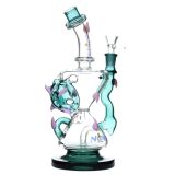 Nova Glass 9 inch colored Skull double funnel Recycler Bong