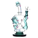 Nova Glass 9 inch colored Skull double funnel Recycler Bong