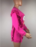 SC Offset Printing Long Sleeve Ruffles Leisure Yellow Mini Dress OY-5213