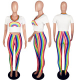 SC Rainbow Stripes T Shirt Pants Skinny 2 Piece Suits MYP-8881