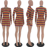 SC Colorful Striped Mesh See Through Split Club Dress LDS-3153