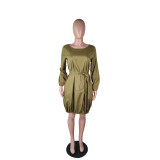 SC 2019 Autumn Solid Long Sleeve O Neck Knee Length Dresses YM-9152