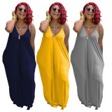 SC Sexy V Neck Spaghetti Strap Loose Maxi Dresses BS-1102