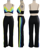 Sexy Striped Bralette Top & Long Pants Sporty Suits TE-3457 Large Size