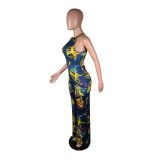 SC Sexy Printed Sleeveless Sashes Long Jumpsuits YM-9138