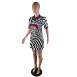 SC Plaid Print Short Sleeve Mini Dresses YM-9111