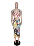 SC Colored Striped Gradient Print Long Skirt Sets WSM-5063