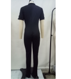 SC Fashion Plaid Printed Splicing Sporty Jumpsuit Large Size SMR-8959