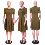 Short Sleeve Peter Pan Collar Midi Pleated Dress WY-6540