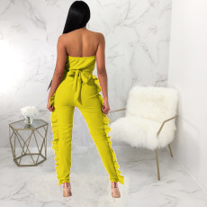 SC Solid Ruffles Strapless Off Shoulder Jumpsuits YM-9123