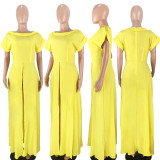 SC Solid High Split Short Sleeve Maxi Dresses ASL-6121