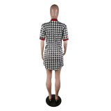 SC Plaid Print Short Sleeve Mini Dresses YM-9111