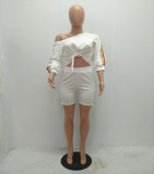 SC White Side Striped Bow Tie Two Piece Shorts Set MAE-199