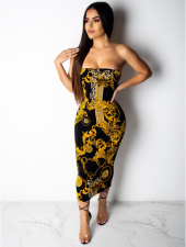 SC Retro Printed Club Strapless Midi Wrap Dresses QZX-6036