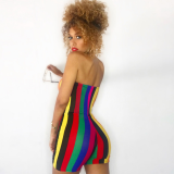 SC Wholesale Women Rainbow Stripe Strapless Romper Playsuits BN-9099