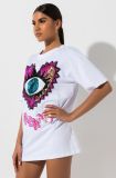 SC Casual Sequin Eye Print Short Sleeve Mini T Shirt Dress MOF-5092