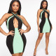 SC Sexy Patchwork Sleeveless Cut Out Halter Mini Dress KSN-5017