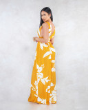 Printed V Neck Sleeveless Maxi Dresses NK-8355