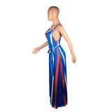 SC Striped Print Spaghetti Strap Loose Maxi Dresses BS-1085