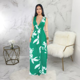 SC Sexy Printed Deep V Neck Sleeveless Maxi Dresses SMR-9225