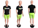 SC Casual T Shirt Top And Mesh Shorts Two Piece Set QZX-6056