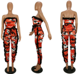SC Red Camouflage Ruffles Off Shoulder Jumpsuits HM-6011