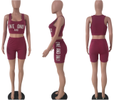 SC OY-5219 Letter Printed Sporty Suits 2 Pieces Rose Red Sexy Crop Tanks + Shorts 2018 Hot