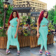 Solid Color High Low Top And Pants Two Piece Suits FSL-022