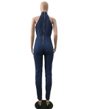 SC Women Sleeveless Zipper Back Denim Jumpsuit (without Belt) OD-8102