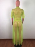 Sexy Mesh See Through Short Sleeve Long Dress OSM-4064