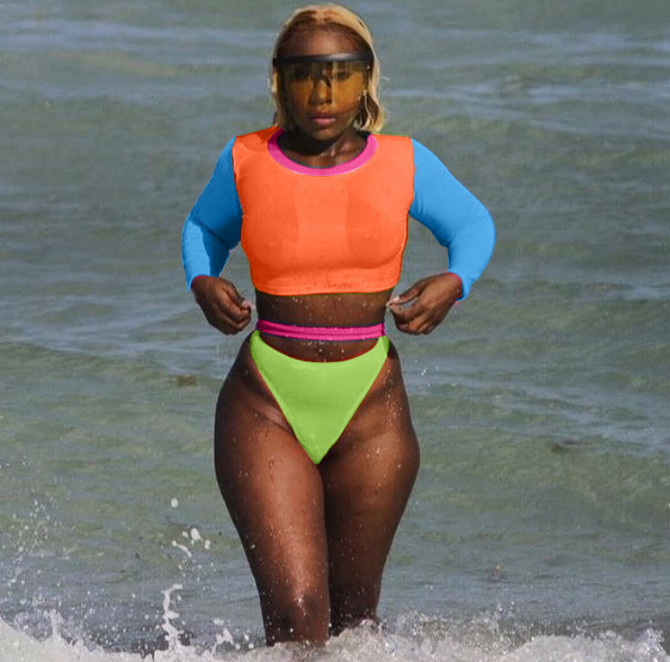 orange long sleeve swimsuit
