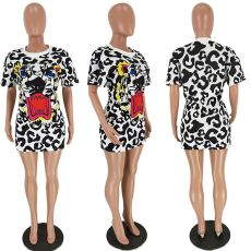 SC Leopard Print Short Sleeve Casual Mini Dresses NM-8030