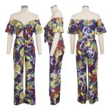 SC Floral Print Tie Up Crop Top And Pants 2 Piece Suits SMR-9315