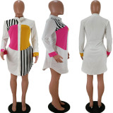 SC Stripe Patchwork Long Sleeve Loose Shirt Dress HM-6087