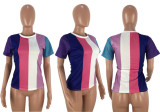 SC Colored stripes Round Neck Short Sleeve T Shirt LDS-3100