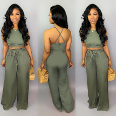 SC Sexy Crop Tops And Wide Leg Pants Two Piece Set BS-1079