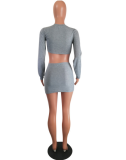 Gray 2Pcs Crop Top Mini Pencil Skirt Sets MTY-667