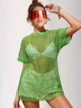 SC Sexy Grid See Through Short Sleeve Pullover Tops FNN-8267