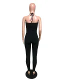 SC Black Sexy Off Shoulder Lace Up Bodycon Jumpsuit QZX-6054