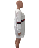 SC White Long Sleeve Stripe Sweatshirt Dress FNN-8032