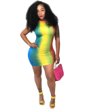 Rainbow Tie Dye Halter Backless Mini Dress YS-005