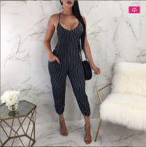 SC Sexy Striped Halter Backless Long Jumpsuits YIM-8023