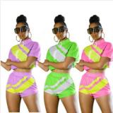 SC Casual Sports Patchwork Short Sleeve Two Piece Sets YMT-6090