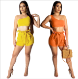 SC One Shoulder Crop Top And Shorts Set FNN-8195