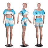 Sexy Tie Dye Print Crop Top Shorts Hollow Out Matching Set YLY-2300