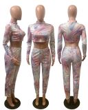 SC Tie Dye Print Tracksuit Long Sleeve Two Piece Suits WSM-5011