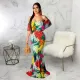 SC Floral Print Slash Neck Maxi Dresses SMR-9218