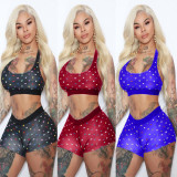 SC Heart Print Tank Tops And Shorts Two Piece Sets HM-6140