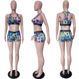 SC Cartoon Print Tank Tops And Shorts Two Piece Sets LSL-6276